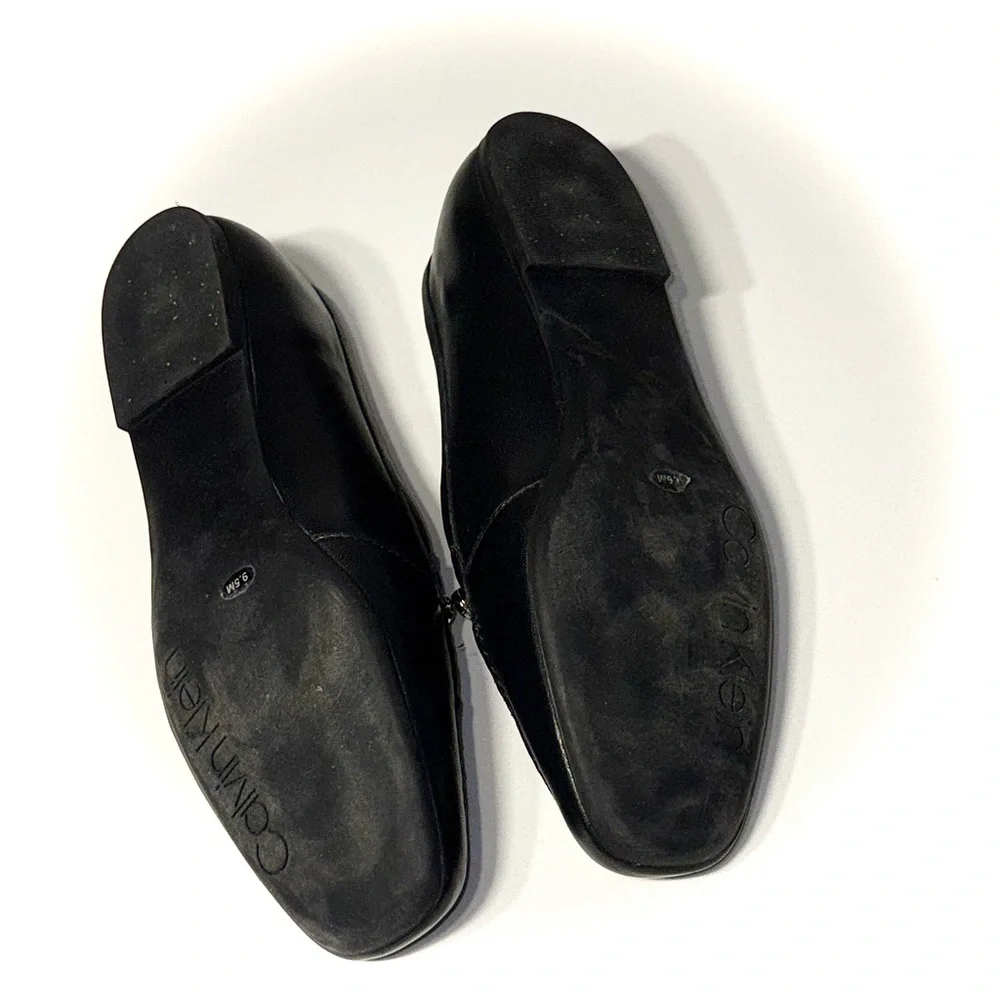 Black Leather Chain Loafers Calvin Klein Koelanna Moc Toe Flat Size 9.5
